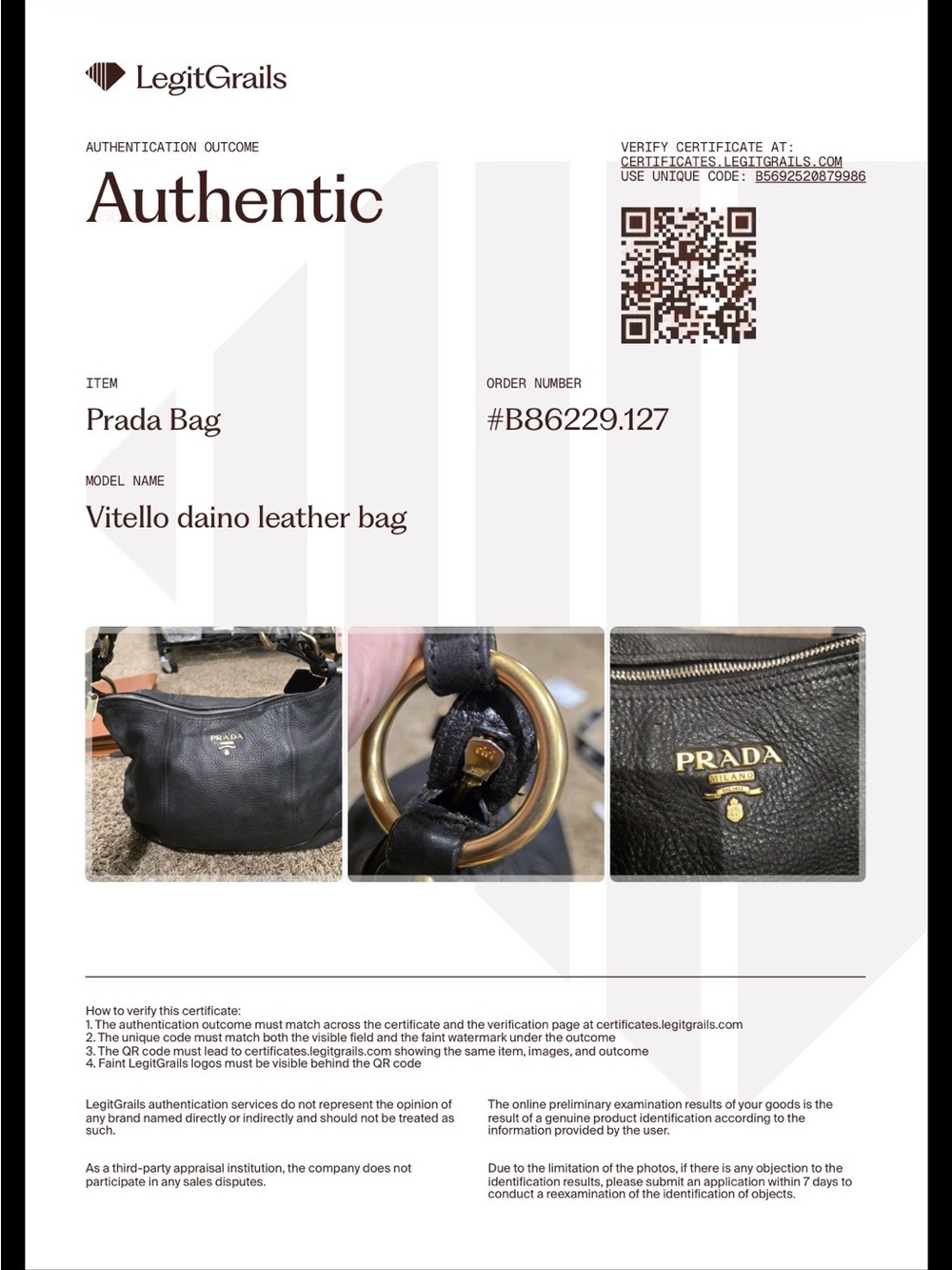 Prada Vitello Daino Leather Hobo Bag – Black Pebbled Leather, Authentic - Picture 3 of 12
